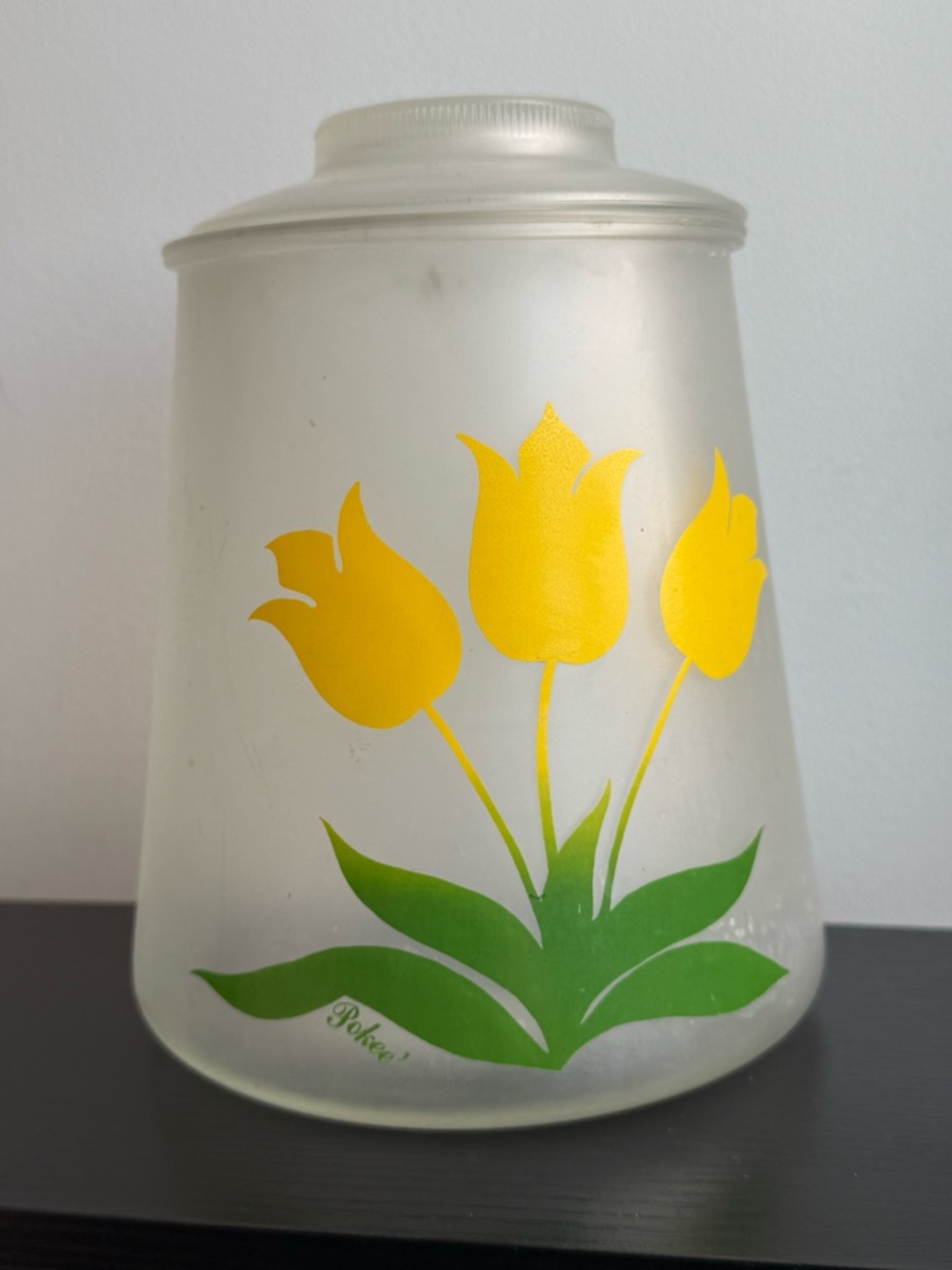 Bartlett Collins Vintage 8.5" Yellow Tulip Glass Cookie Jar 1960s Spring Kitchen